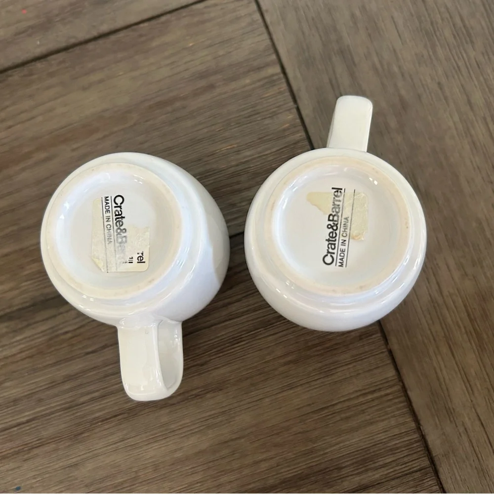 Crate & Barrel White / Brown Demitasse Espresso Cups Mugs ( set of 2)